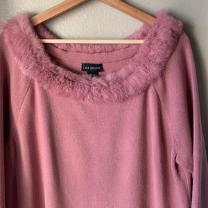 Lane Bryant Plus Size Pink Faux Fur Trim 3/4 Sleeve Sweater